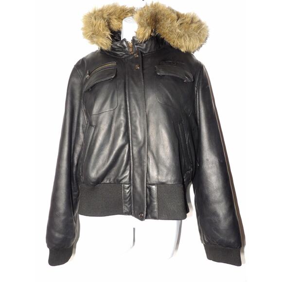 Sean John Genuine Leather Jacket Womens XL Faux Fur Black Hip Hop Rap Y2K READ - Picture 1 of 16